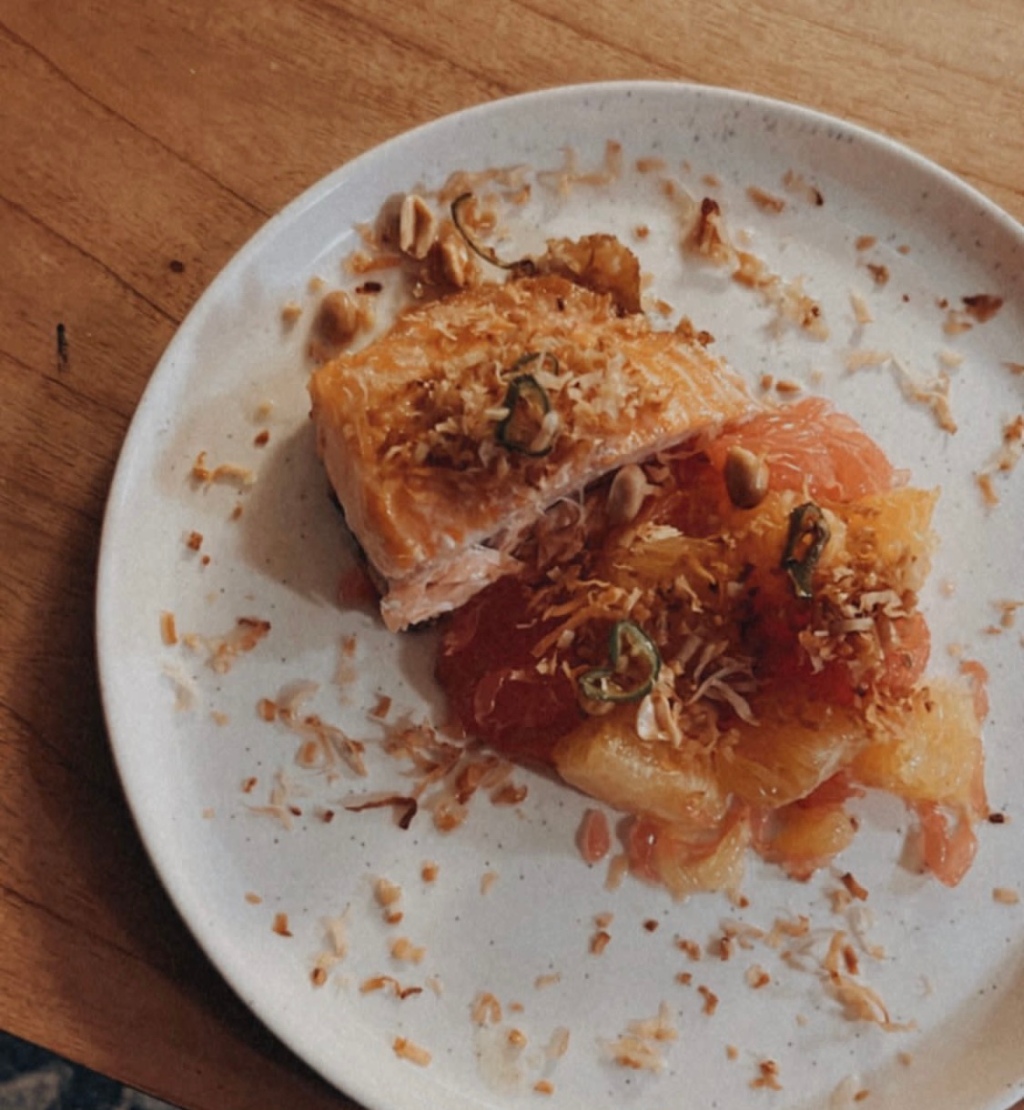 Roast Salmon With Citrus and Coconut-Chile Crunch