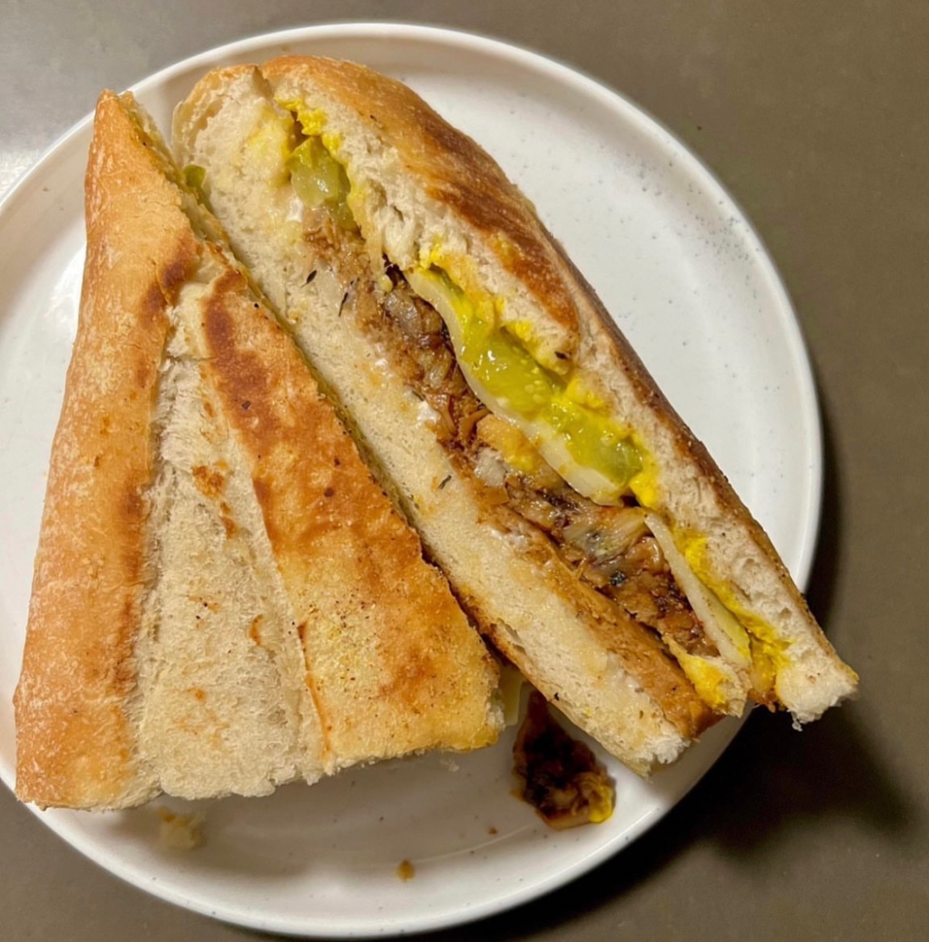 Week 5: Mustard. Cubano Sandwich with Heart of Palm “Pulled Pork” and Seitan.